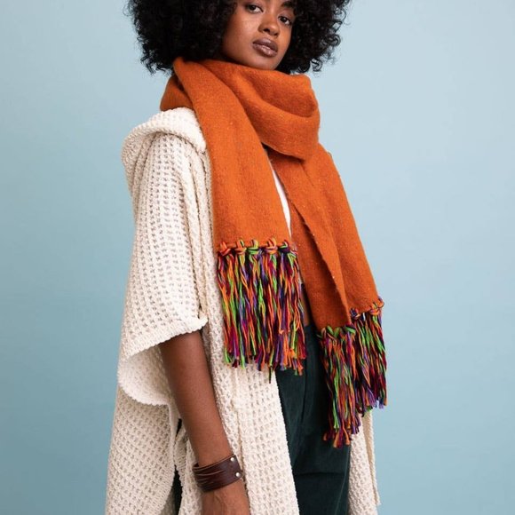 NEW Luxe Line Boho Festival Style Fringe Long Soft Wrap Scarf Orange or Hot Pink - Picture 3 of 6